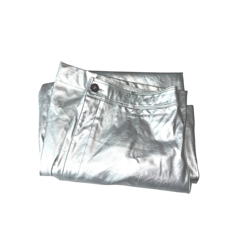 Maeve‎ Anthro The Ettie Highrise Wide Leg Crop Faux leather metallic pants 33T - Picture 8 of 13